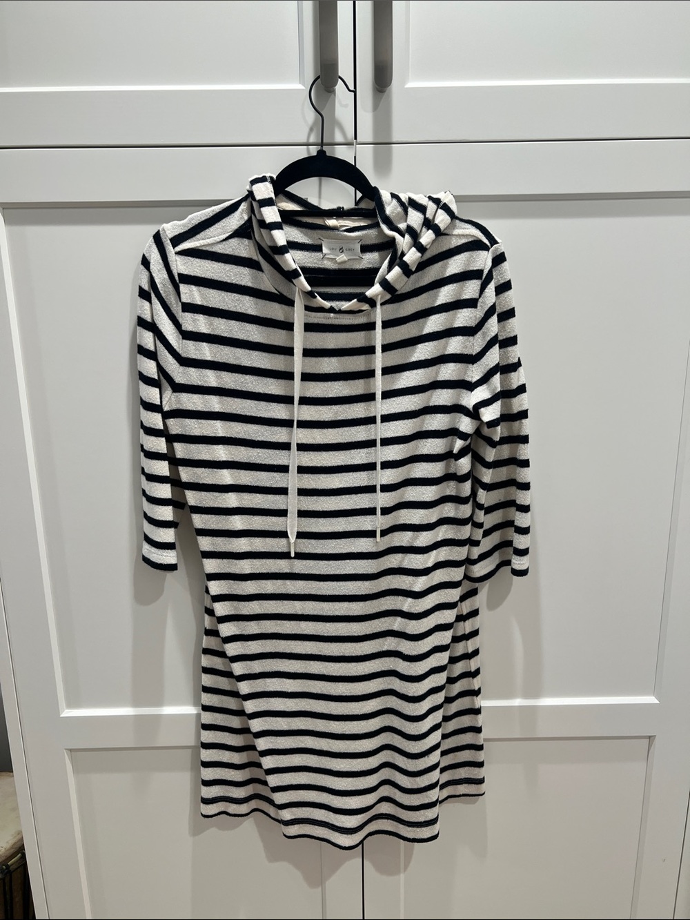 Lou & Grey Black and Cream Striped Hooded Knit Dress